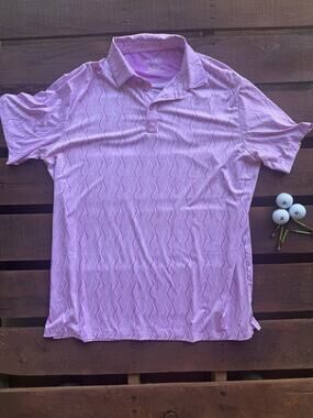 Pins & Aces Golf Co Polo Shirt XXL Pink Wave Print Performance Stretch Men